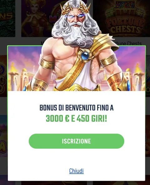 Esempio di popup del bonus di benvenuto Winnita