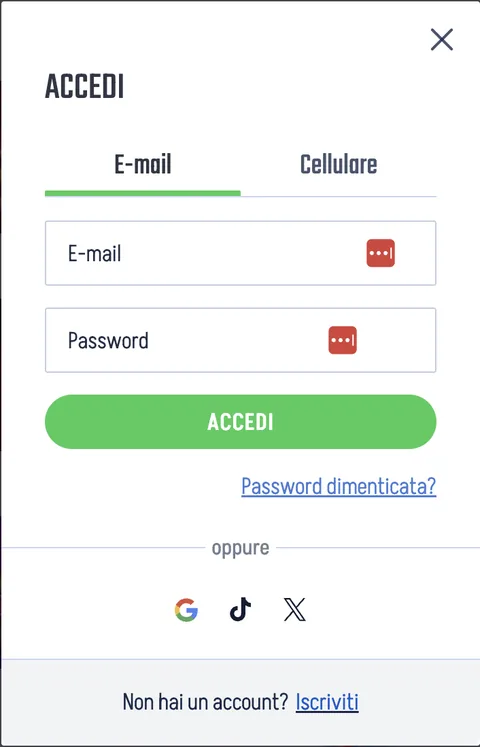 Schermata di login Winnita